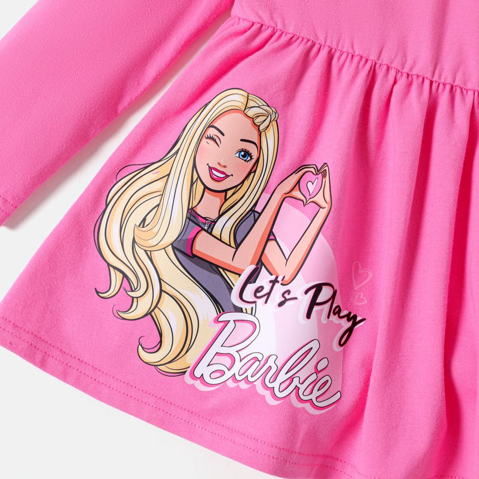 Barbie 2pcs Toddler Girl Character Print Ruffled Long-sleeve Tee and Allover Print Pants Set PinkyWhite big image 2