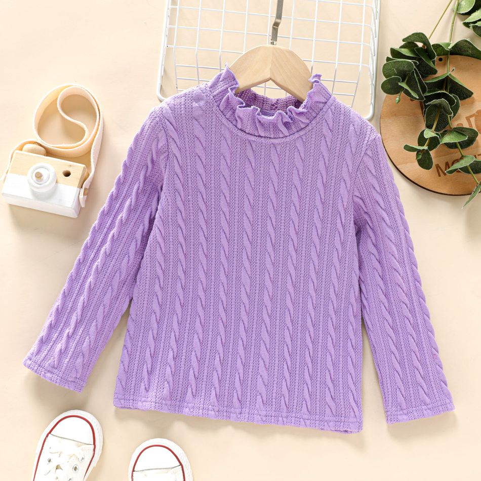 Toddler Girl Mock Neck Solid Color Textured Long-sleeve Tee Purple big image 1