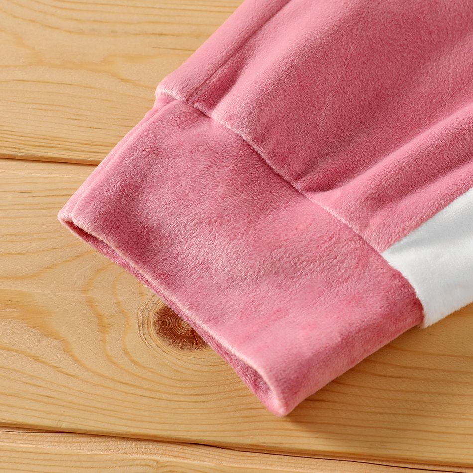 2pcs Kid Girl Cat Embroidered Colorblock Velvet Hoodie Sweatshirt and Pants Set Pink big image 5