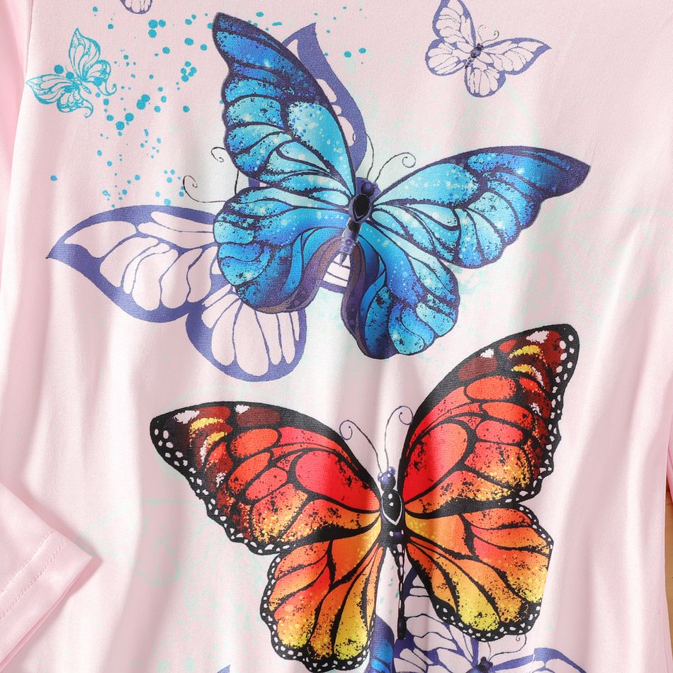 Kid Girl Butterfly Print Irregular Hem Long-sleeve Dress Pink big image 4