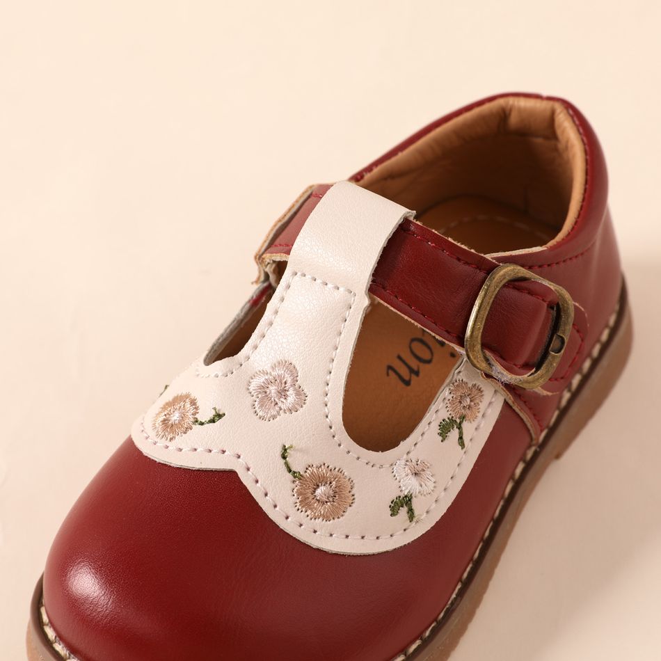 Toddler / Kid Floral Embroidered Flats Shoes Burgundy