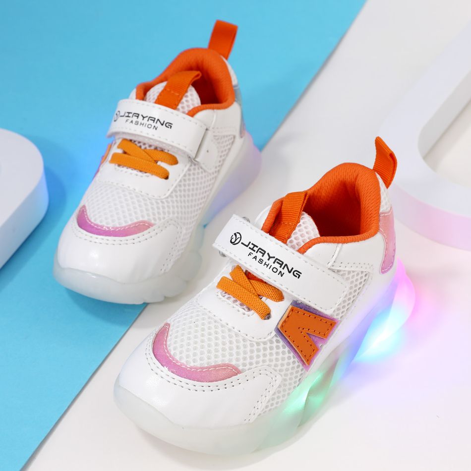 Toddler / Kid Mesh Panel Velcro Strap LED Sneakers Orange big image 2