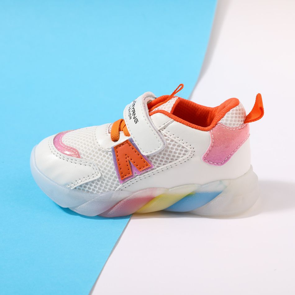 Toddler / Kid Mesh Panel Velcro Strap LED Sneakers Orange big image 3