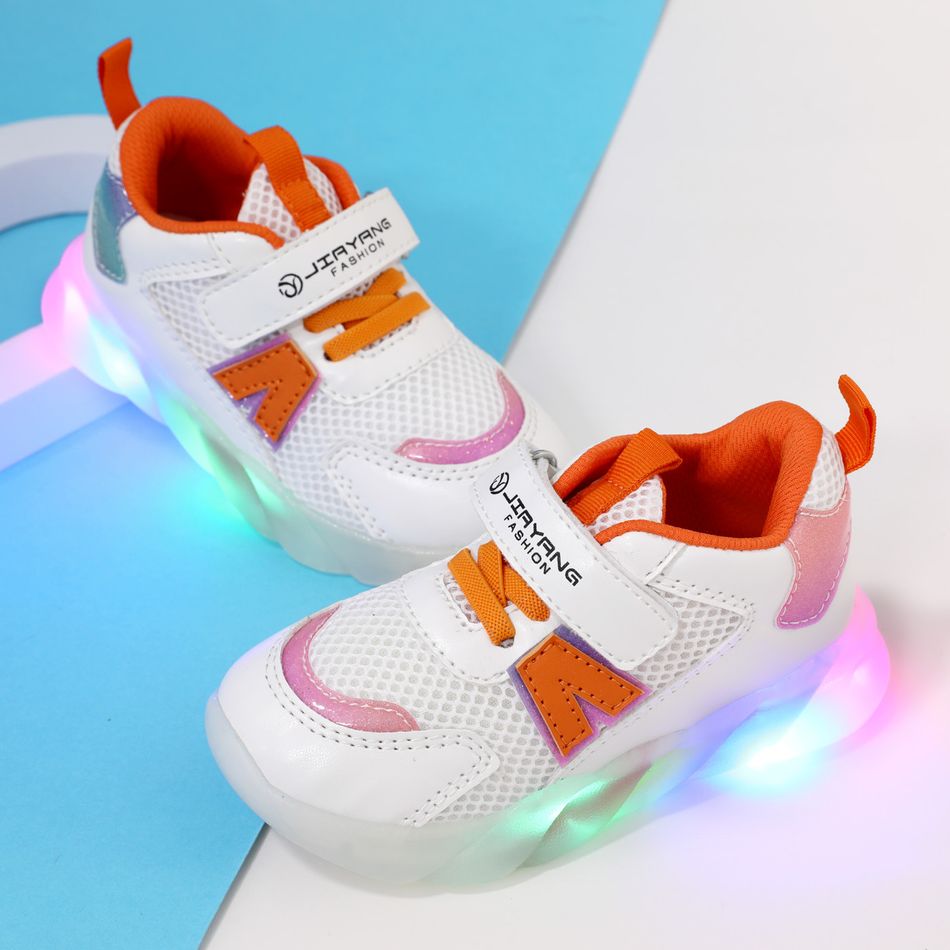Toddler / Kid Mesh Panel Velcro Strap LED Sneakers Orange big image 1