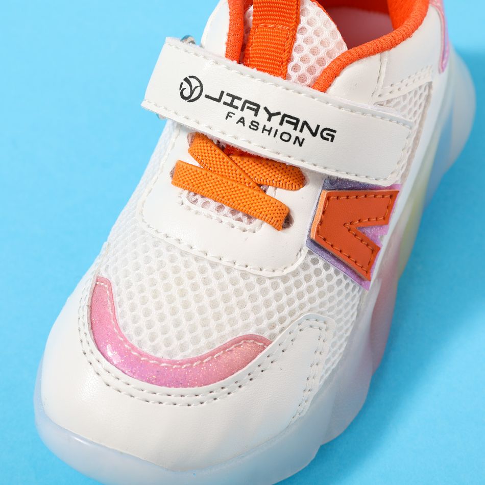 Toddler / Kid Mesh Panel Velcro Strap LED Sneakers Orange