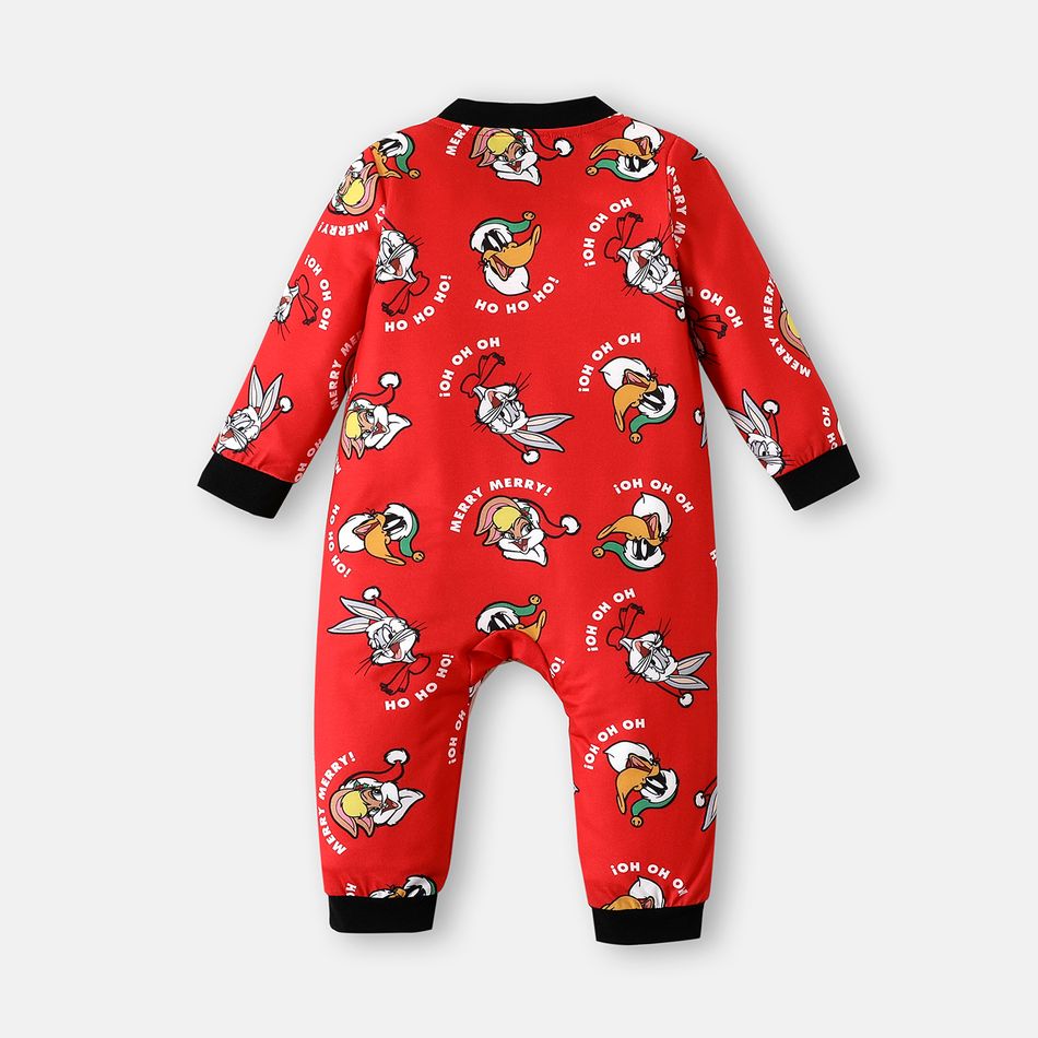 Looney Tunes Baby Boy/Girl Christmas Graphic Long-sleeve Zipper Jumpsuit Red big image 3