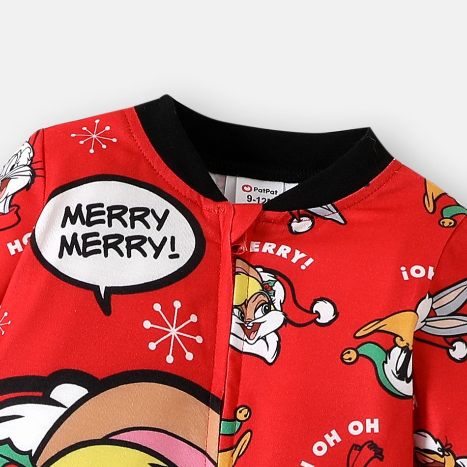 Looney Tunes Baby Boy/Girl Christmas Graphic Long-sleeve Zipper Jumpsuit Red big image 4