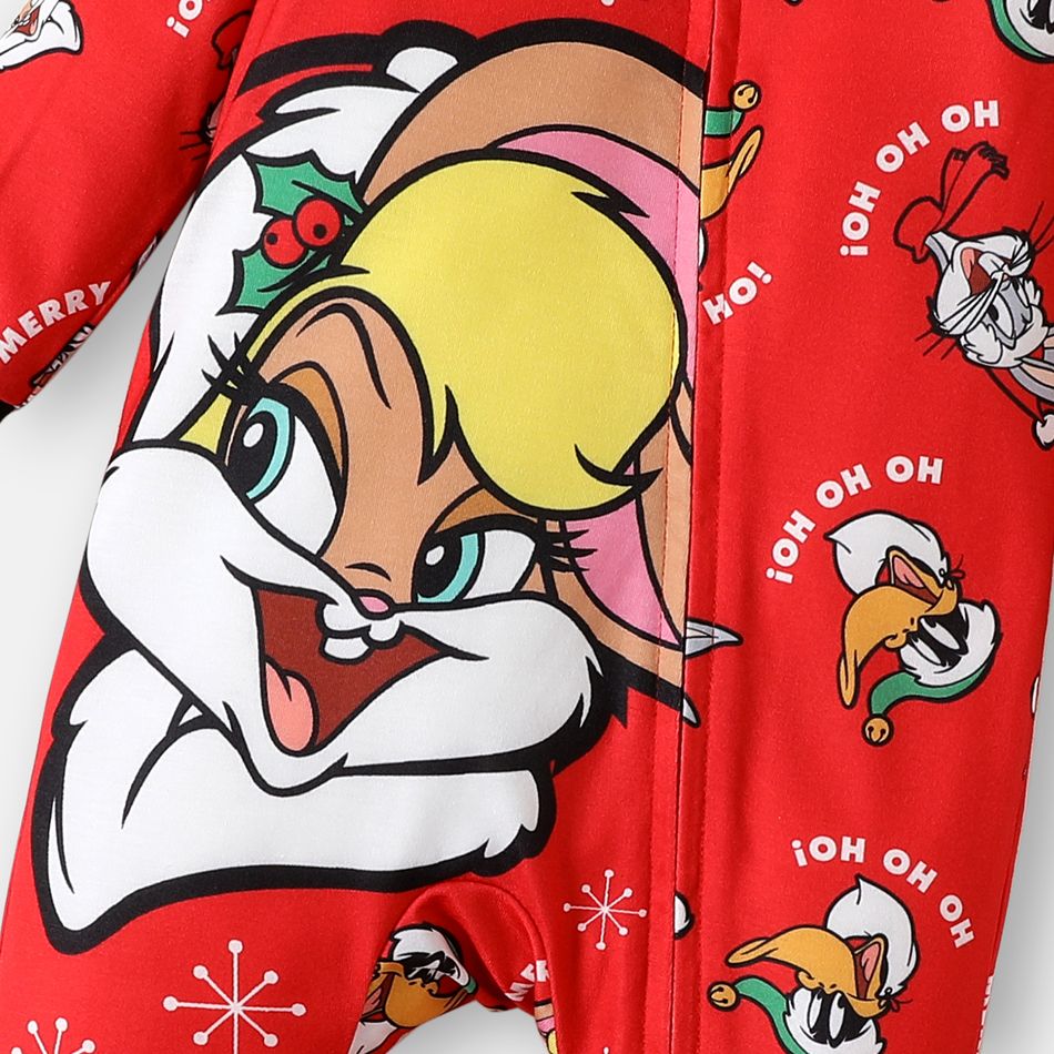 Looney Tunes Baby Boy/Girl Christmas Graphic Long-sleeve Zipper Jumpsuit Red big image 5