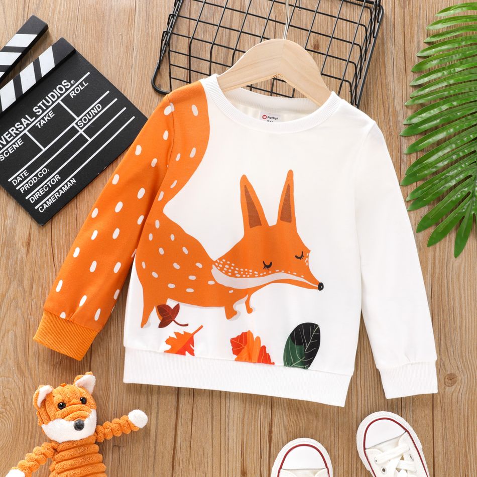 Toddler Boy Animal Fox Print Colorblock Pullover Sweatshirt White