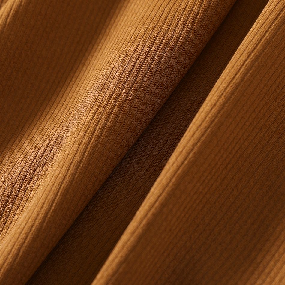 2pcs Kid Girl Solid Color Long-sleeve Dress amd Leopard Print Fleece Vest Set Apricot brown big image 5
