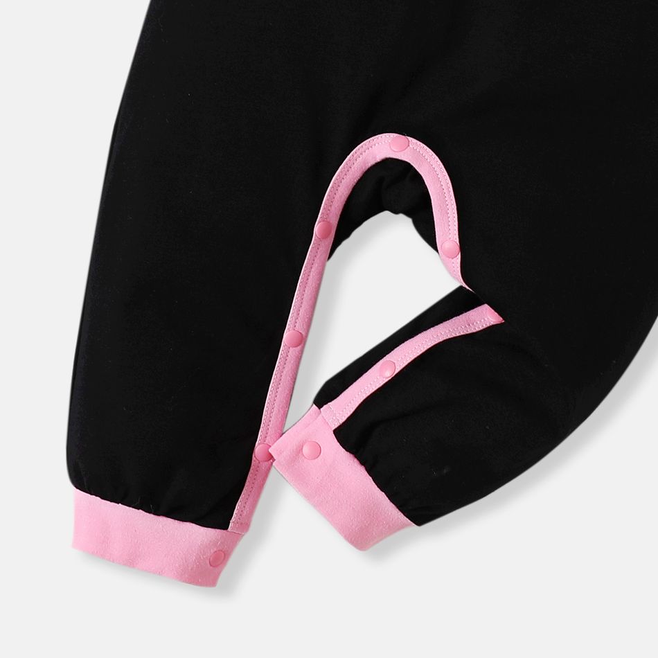 Barbie Baby Girl 95% Cotton Long-sleeve Mesh Ruffle Trim Graphic Jumpsuit Black big image 4