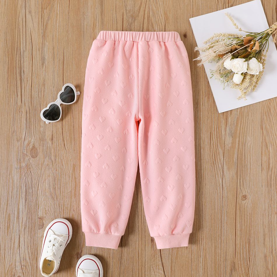 Toddler Girl Basic Solid Color Heart Embroidered Elasticized Pants Pink big image 3
