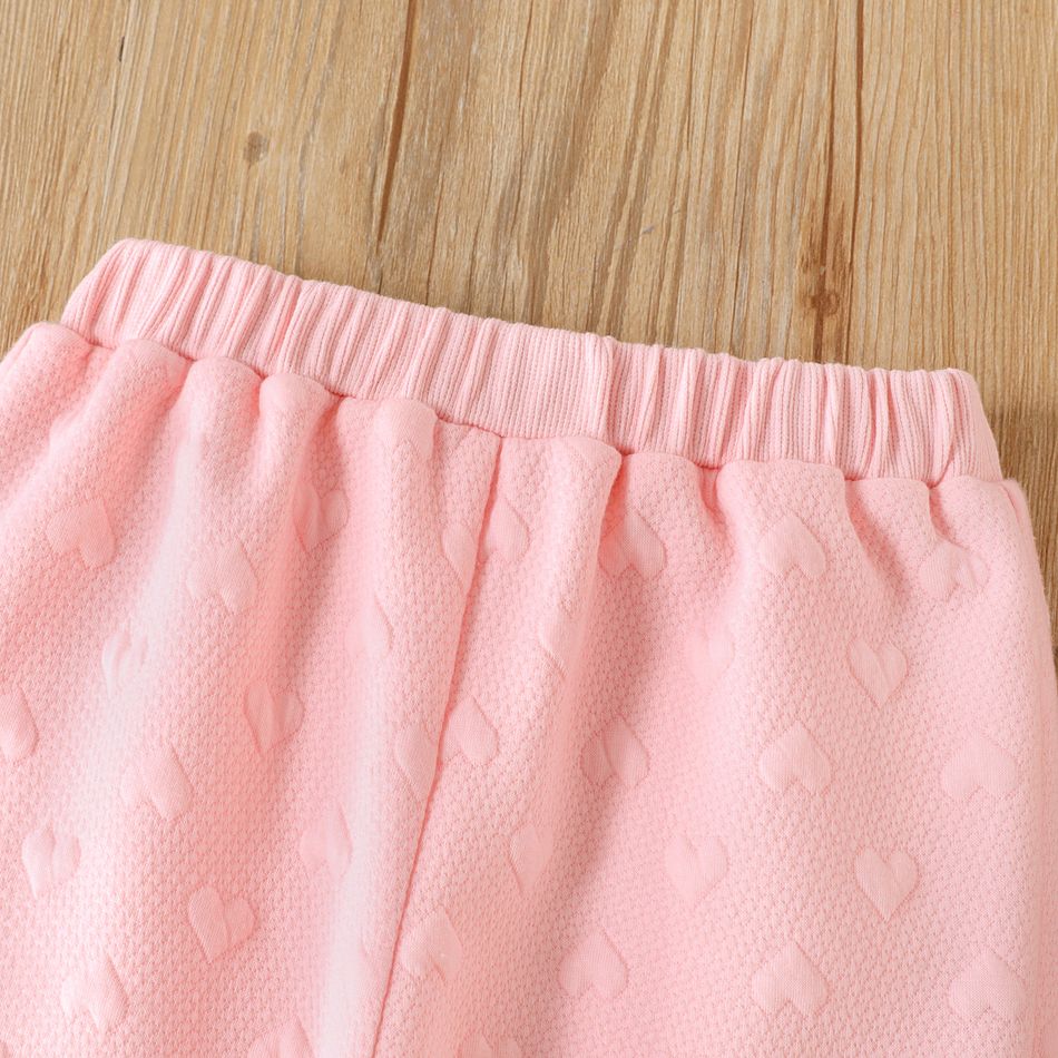Toddler Girl Basic Solid Color Heart Embroidered Elasticized Pants Pink big image 5