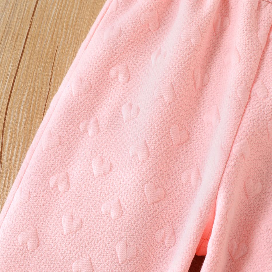 pantalon élastique brodé de coeur de couleur unie de base pour fillette Rose big image 4