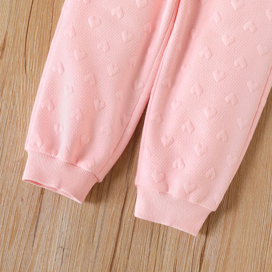 Toddler Girl Basic Solid Color Heart Embroidered Elasticized Pants Pink big image 6