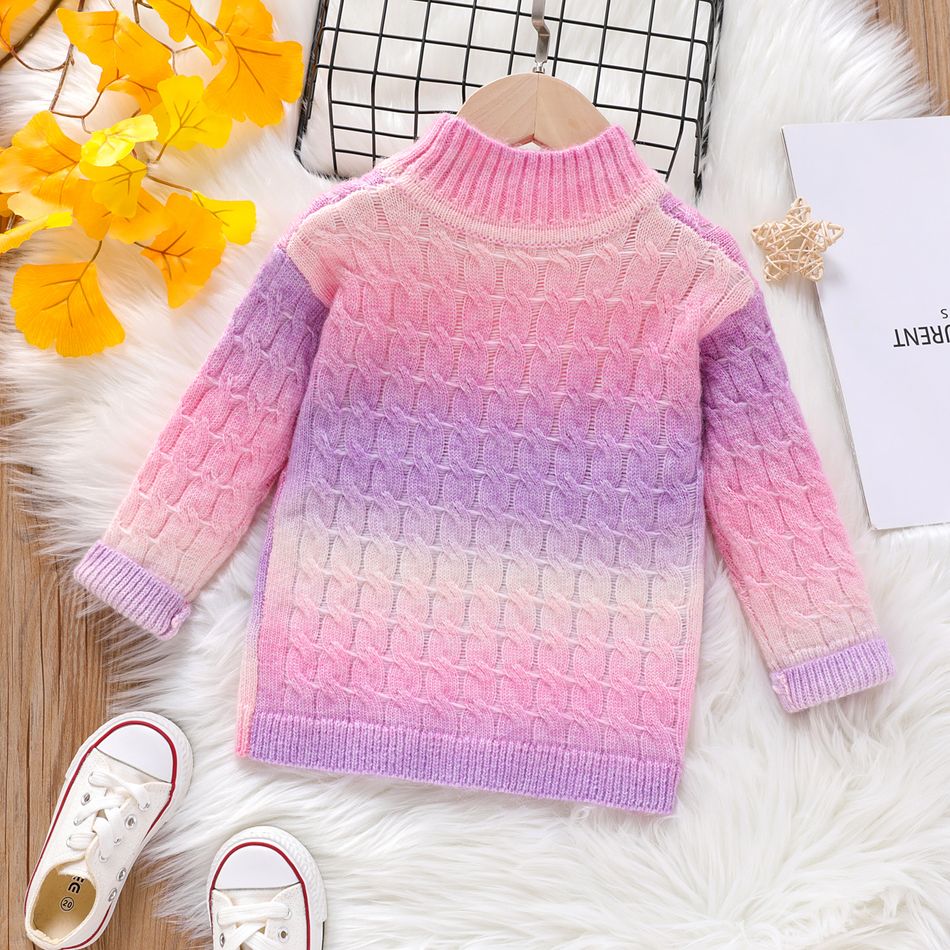 Toddler Girl Sweet Textured Stand Collar Gradient Color Sweater Multi-color big image 2