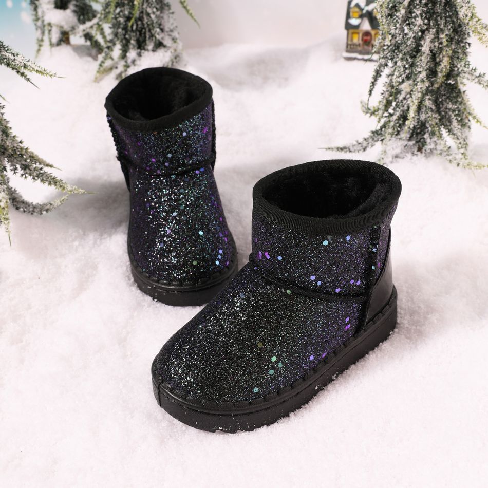 Toddler / Kid Allover Glitter Decor Black Snow Boots Black big image 2