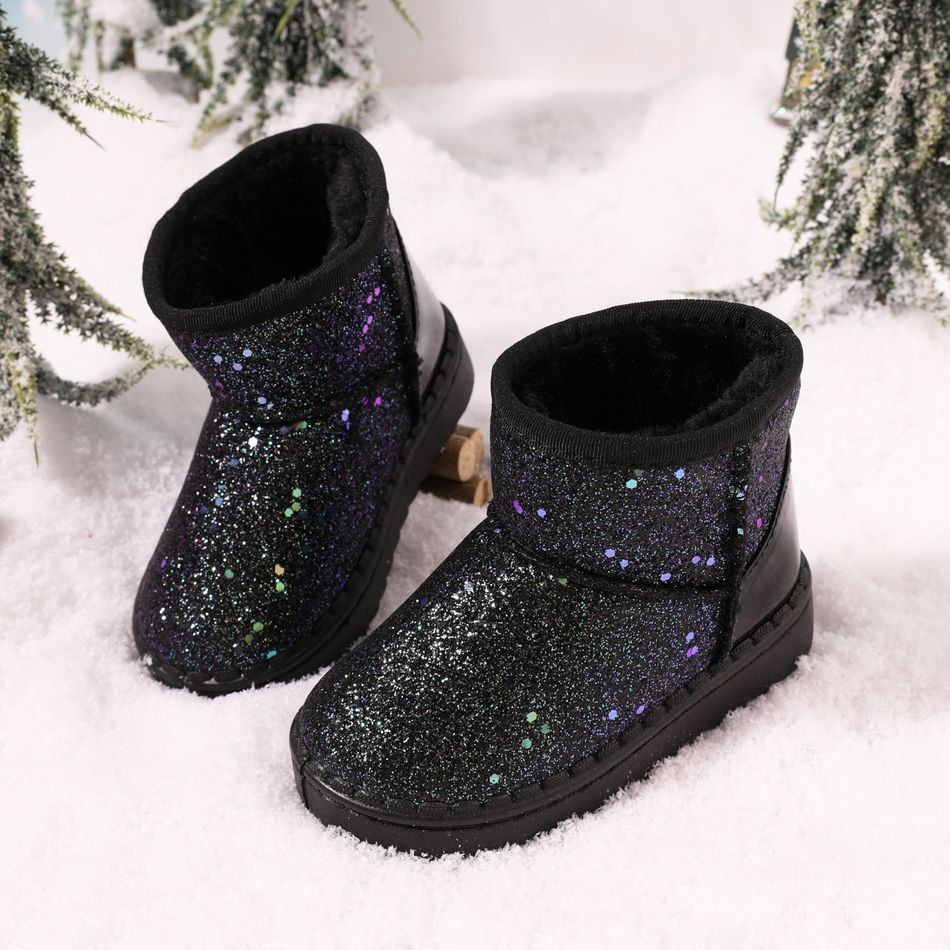 Toddler / Kid Allover Glitter Decor Black Snow Boots Black