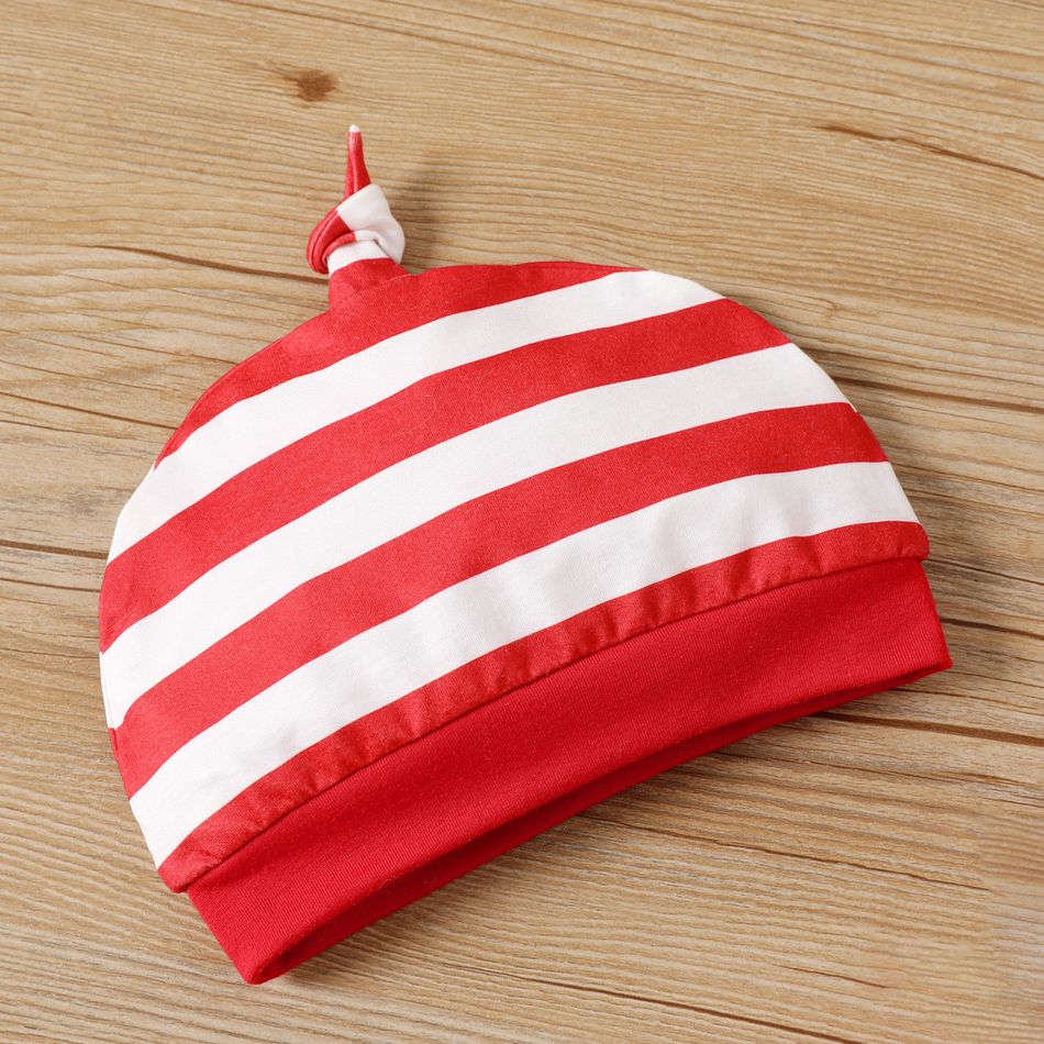 Christmas 2pcs Baby Boy Letter Print Striped Long-sleeve Jumpsuit with Hat Set REDWHITE big image 5