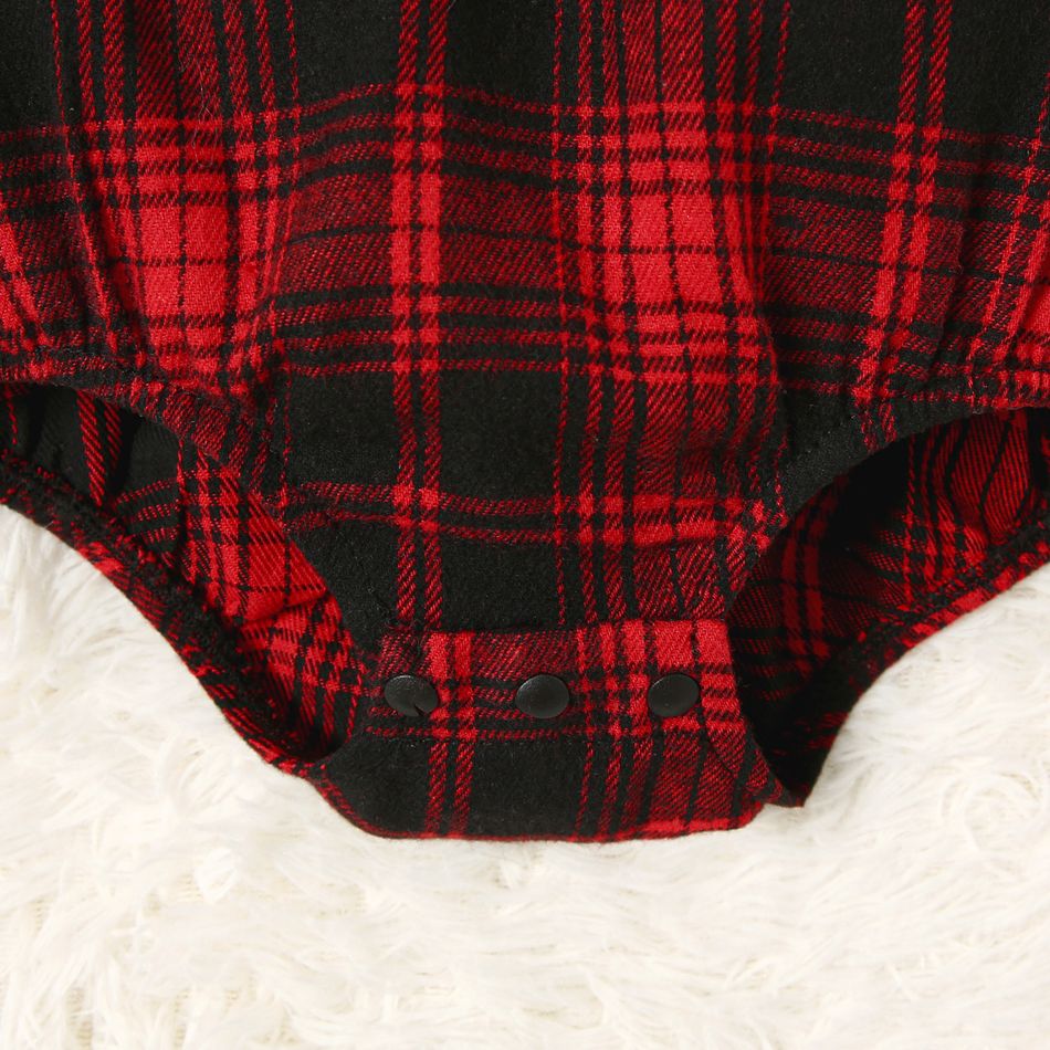 Baby Boy Bow Front Red Plaid Long-sleeve Romper PLAID big image 5