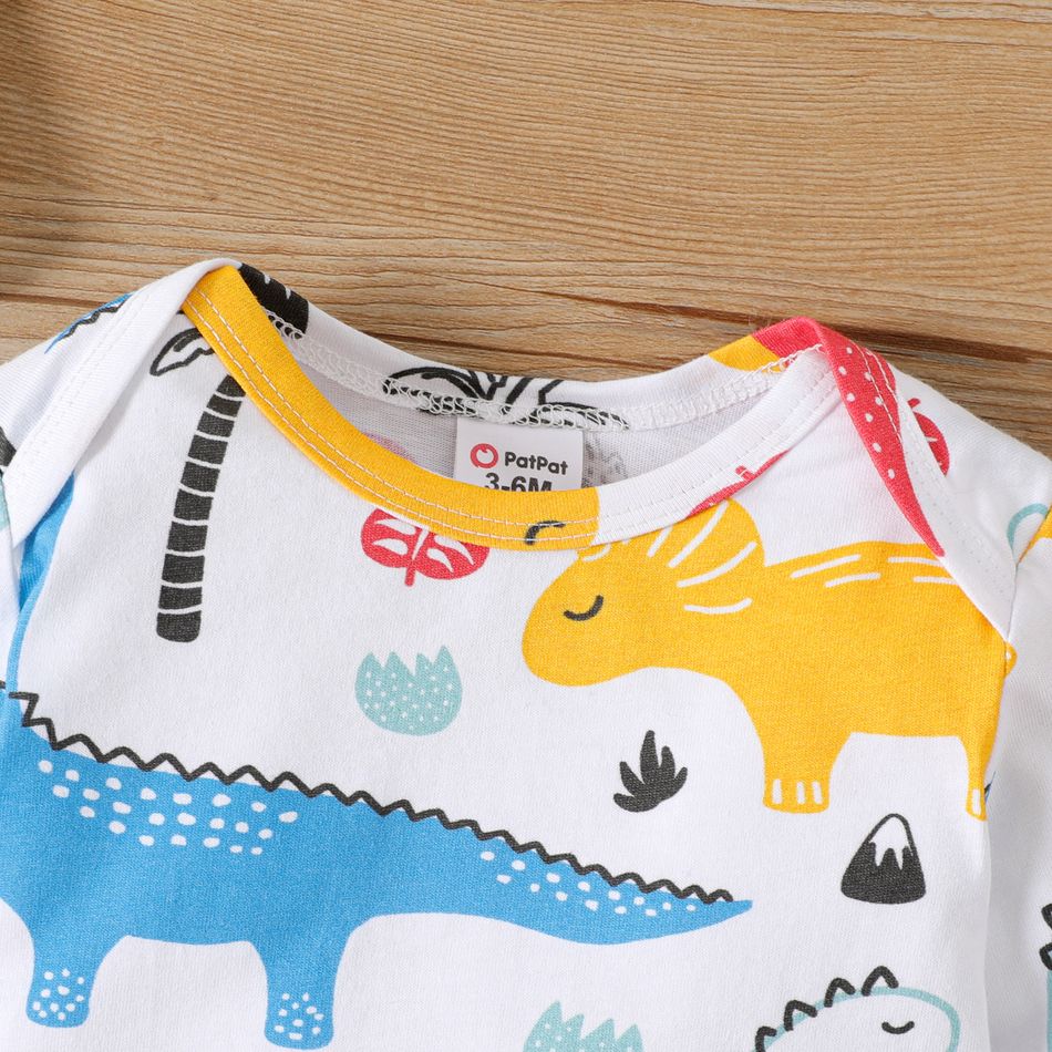 100% Cotton 2pcs Baby Boy Allover Colorful Dinosaur Print Long-sleeve Romper with Hat Set Colorful big image 3