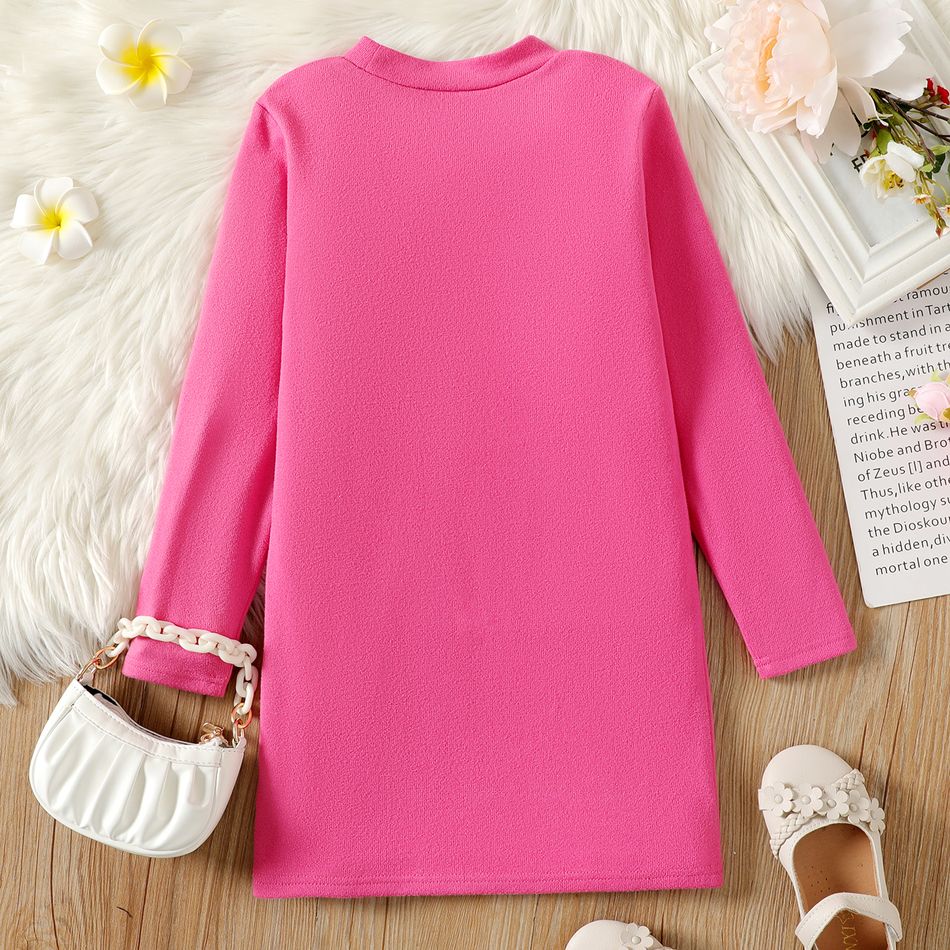 Kid Girl Solid Color Stand Collar Long-sleeve Knit Dress Roseo big image 4