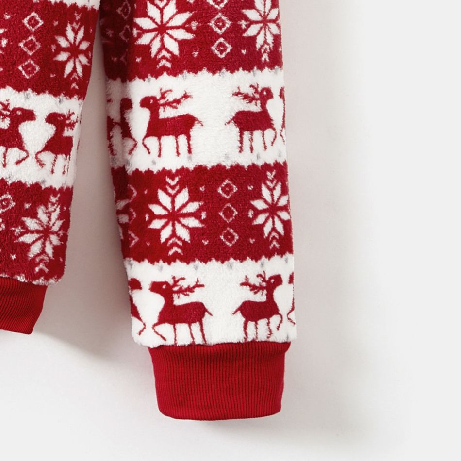 Christmas Family Matching Allover Deer & Snowflake Print Red Long-sleeve Fleece Hoodies REDWHITE big image 8