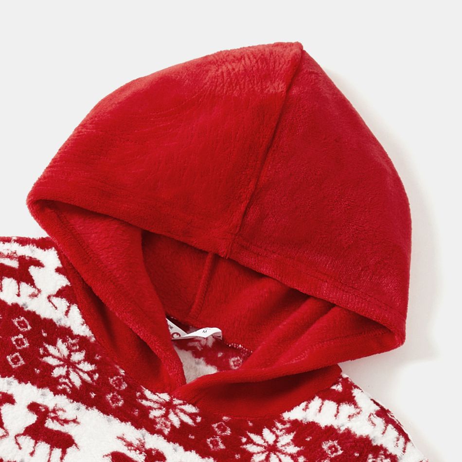 Christmas Family Matching Allover Deer & Snowflake Print Red Long-sleeve Fleece Hoodies REDWHITE big image 11
