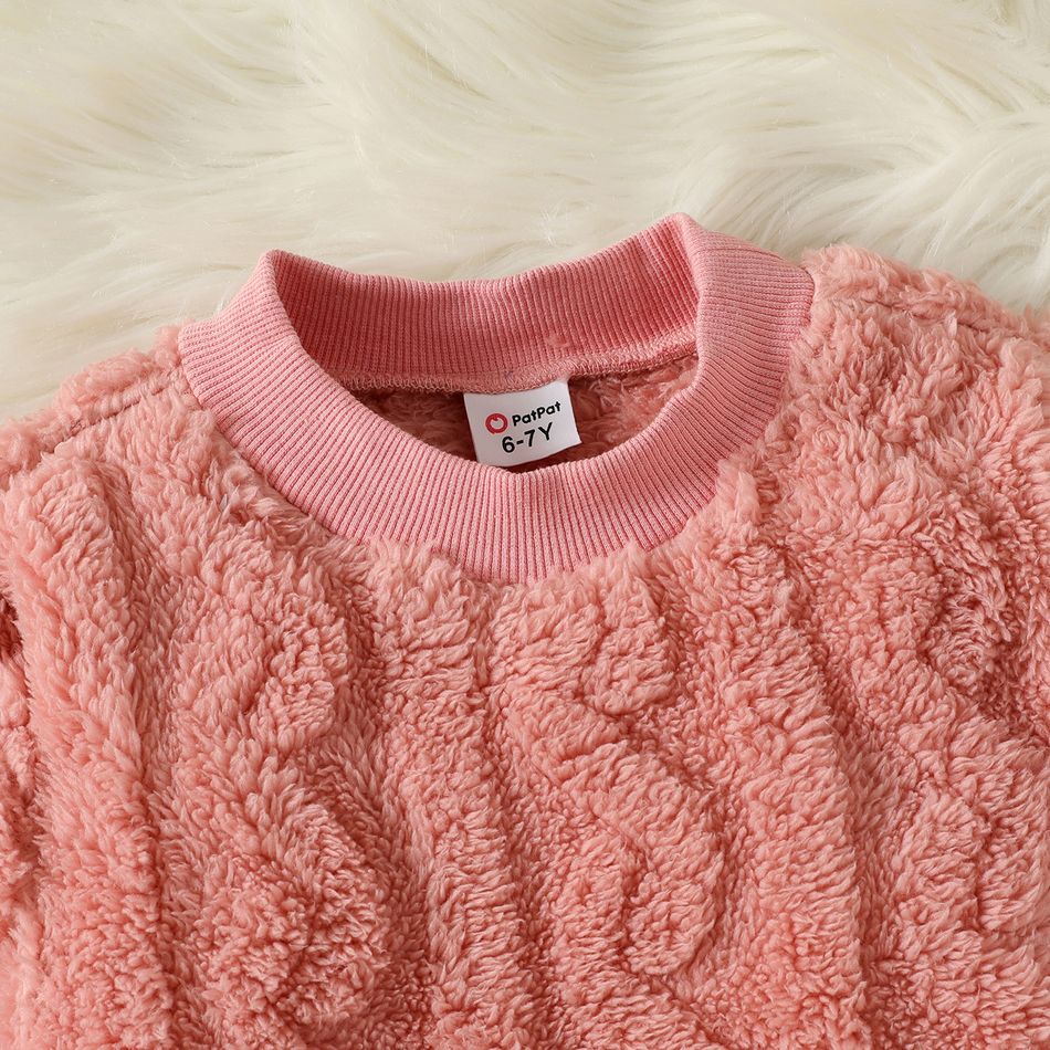 2pcs Kid Girl Pink Fleece Sweatshirt and Black Leggings Set ColorBlock big image 3