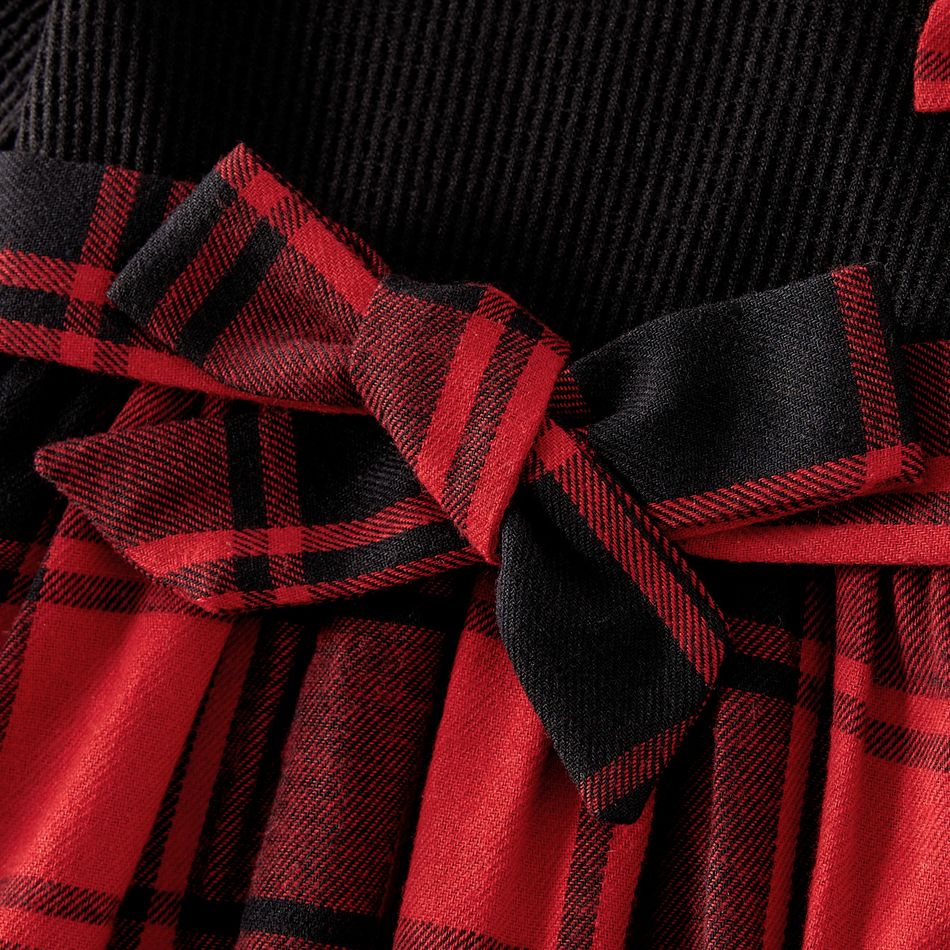 Family Matching Long-sleeve Button Front Solid Spliced Red Plaid Dresses and Hooded Shirts Sets redblack big image 15