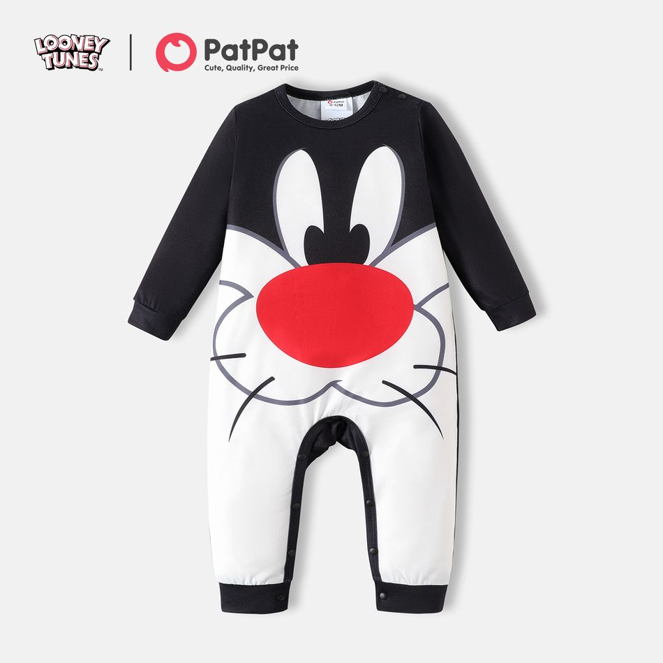 Looney Tunes Baby Boy/Girl Long-sleeve Cartoon Print Jumpsuit BlackandWhite big image 1