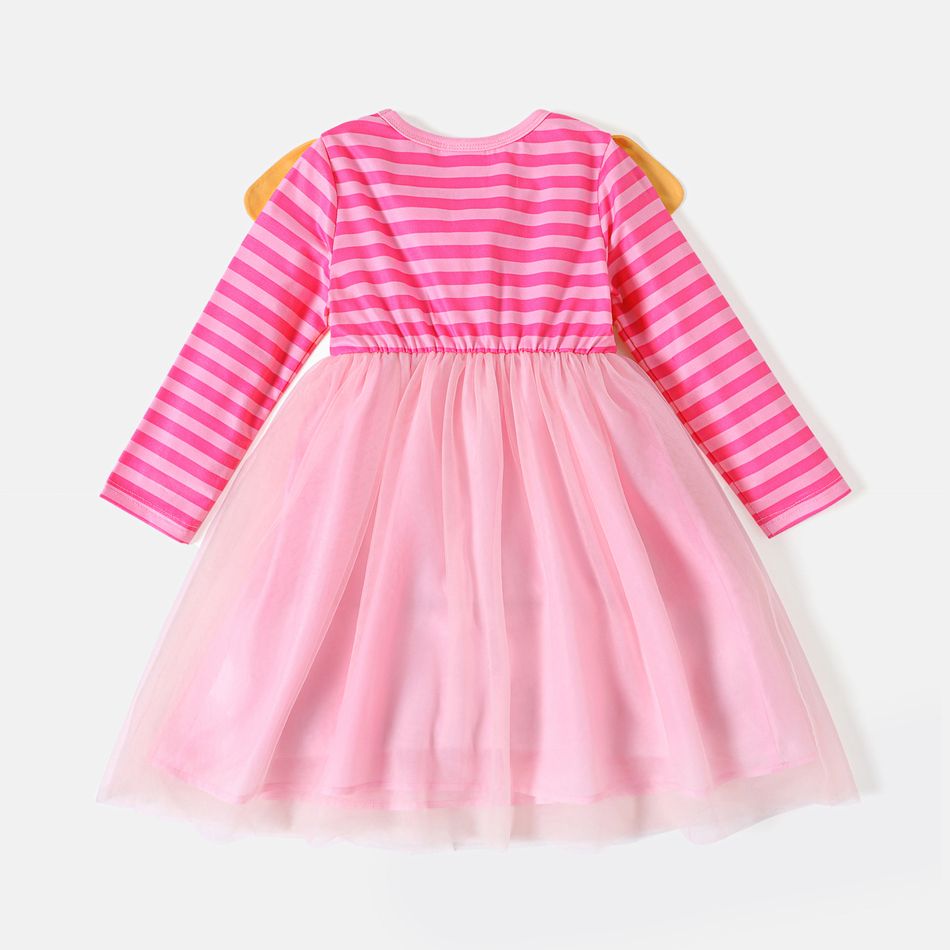 PAW Patrol Toddler Girl Striped Mesh Splice Long-sleeve Dress Pink big image 3