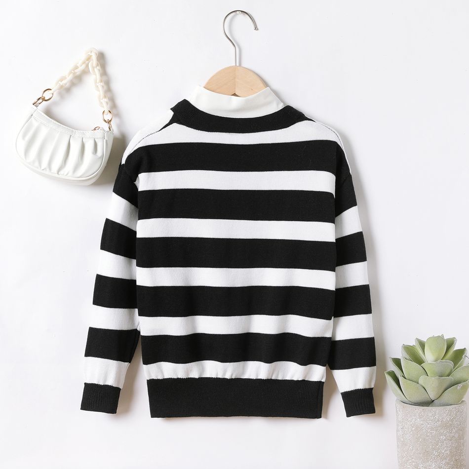 Kid Boy/Kid Girl Stripe Button Design Cardigan Sweater Black/White big image 2