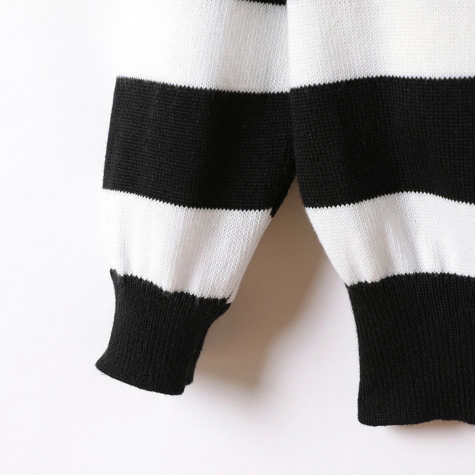 Kid Boy/Kid Girl Stripe Button Design Cardigan Sweater Black/White big image 4