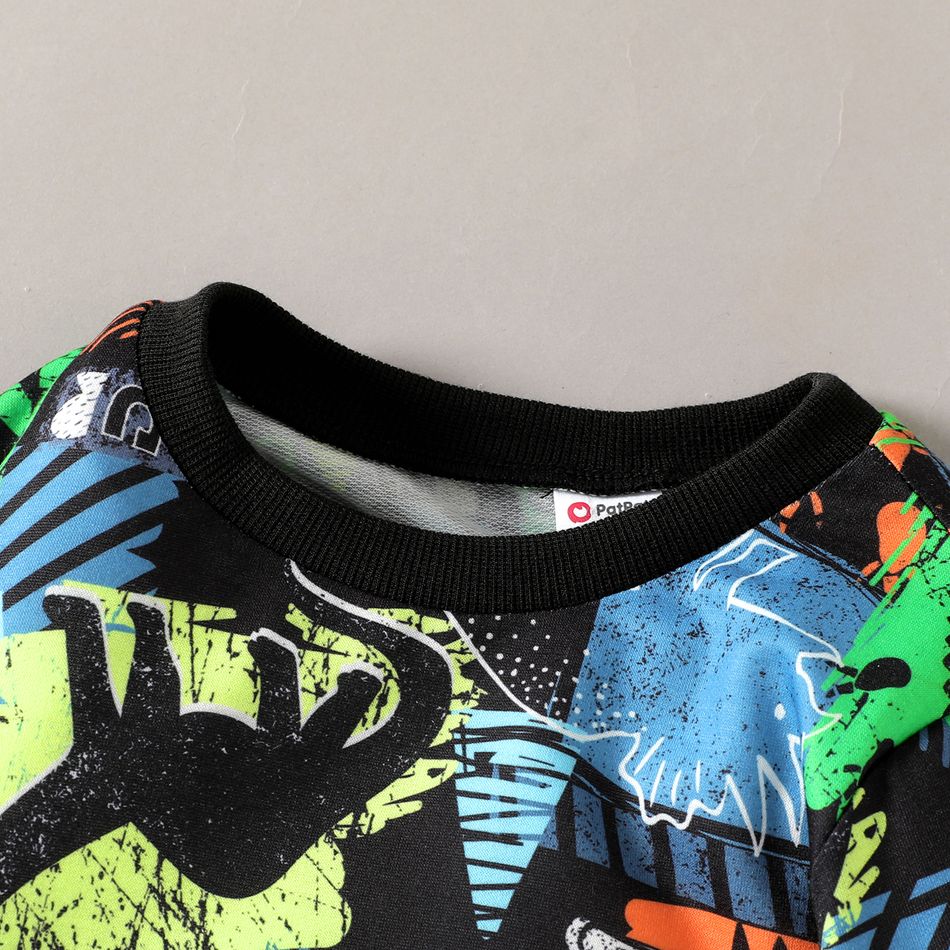 2pcs Kid Boy Animal Dinosaur Print Sweatshirt and Pants Set Black big image 3