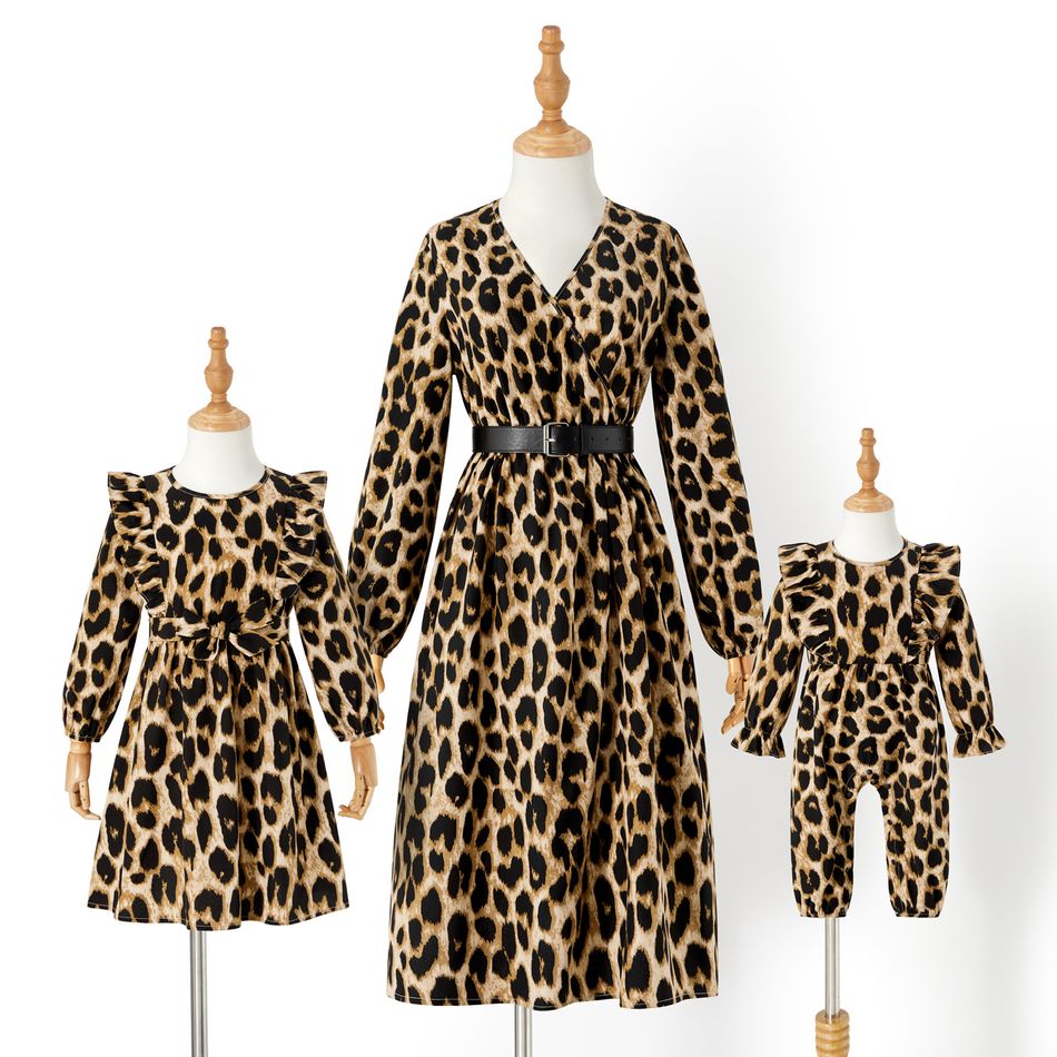 Mommy and Me Allover Leopard Print Long-sleeve Dress with Faux-Leather Belt ColorBlock