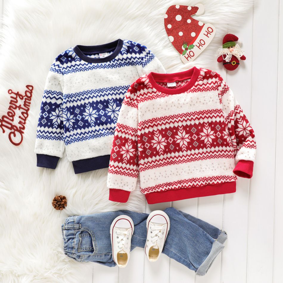 Toddler Boy/Girl Preppy style Snowflake Pattern Fleece Pullover Sweatshirt Red big image 2