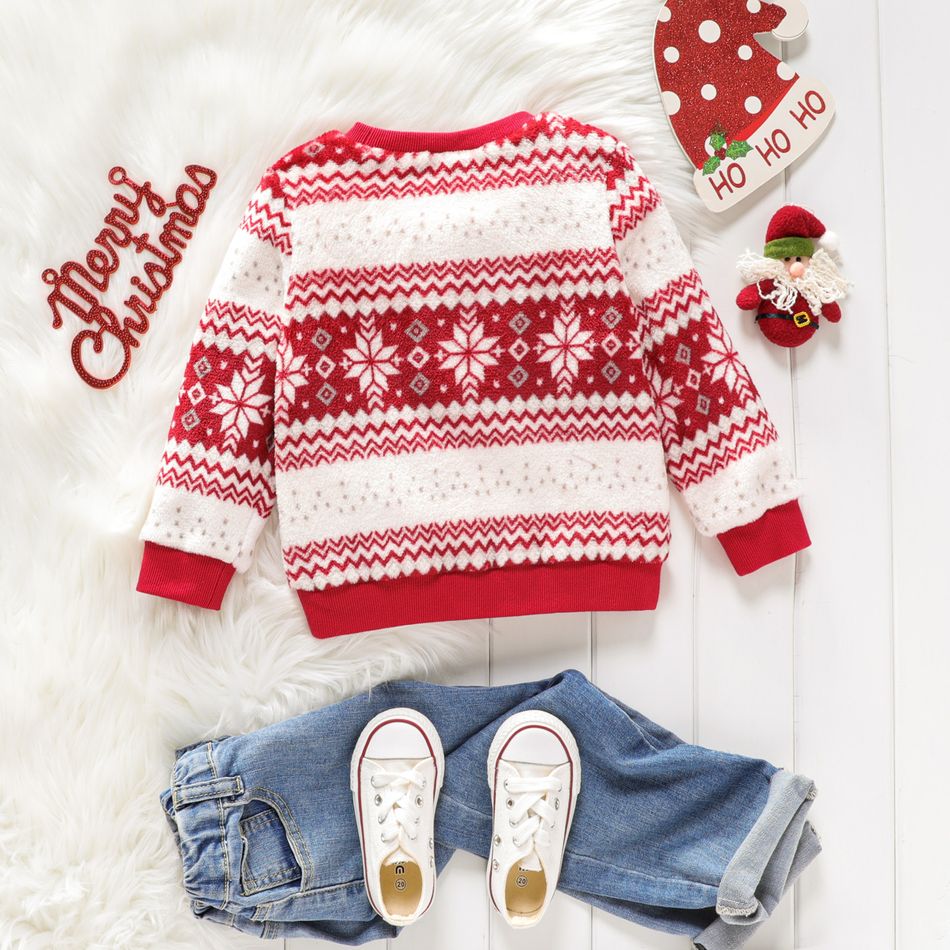 Toddler Boy/Girl Preppy style Snowflake Pattern Fleece Pullover Sweatshirt Red big image 3