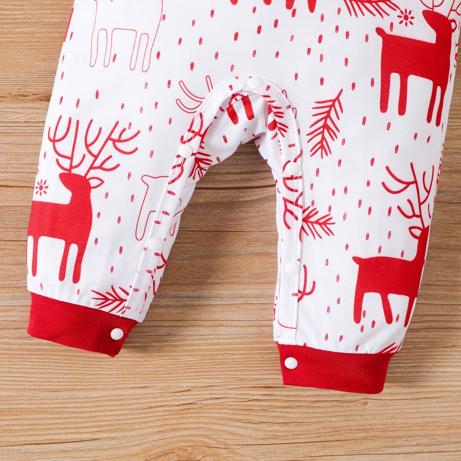 Christmas 2pcs Baby Boy Bow Front Allover Deer Print Spliced Long-sleeve Jumpsuit with Hat Set Red-2 big image 4