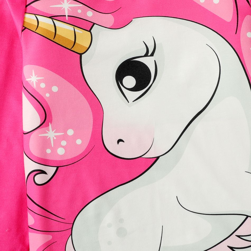 2pcs Kid Girl Unicorn Print Long-sleeve Tee and Polka dots Pants Pajamas Sleepwear Set Pink big image 3