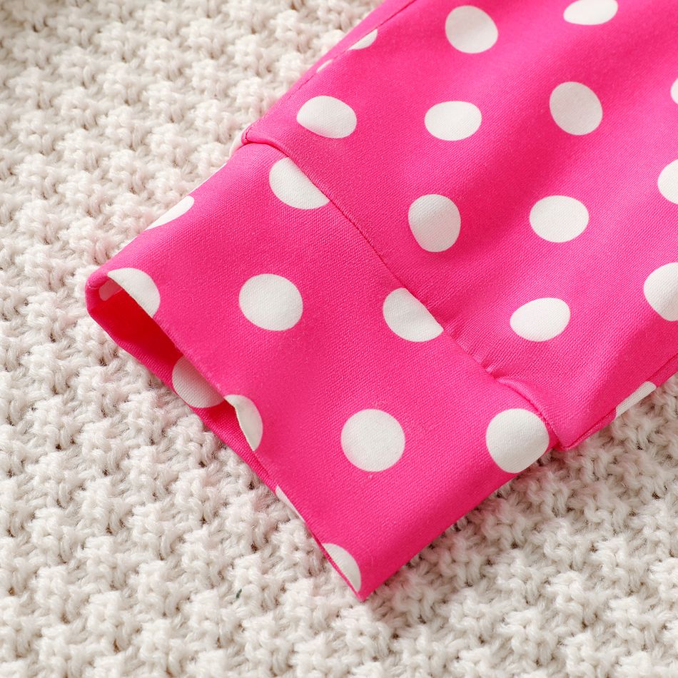 2pcs Kid Girl Unicorn Print Long-sleeve Tee and Polka dots Pants Pajamas Sleepwear Set Pink