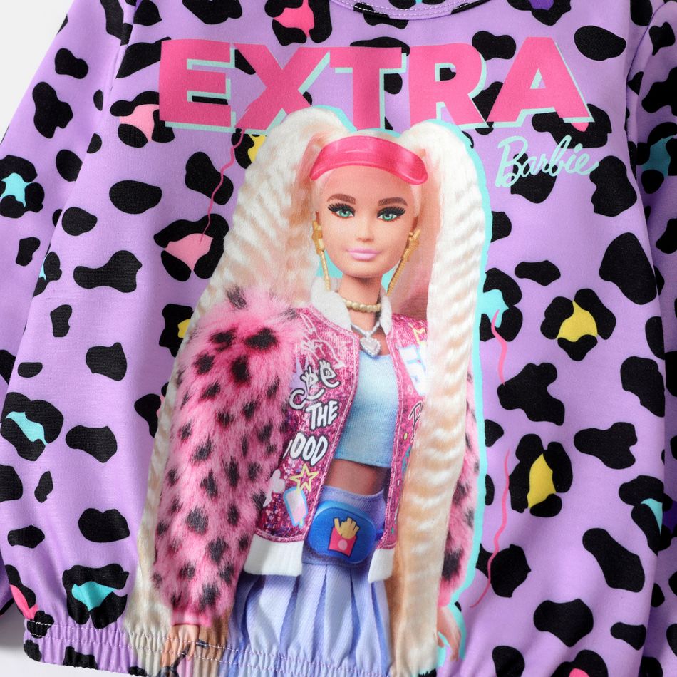Barbie 2pcs Toddler Girl Leopard Print Pullover Sweatshirt and Purple Pants Set Purple big image 2