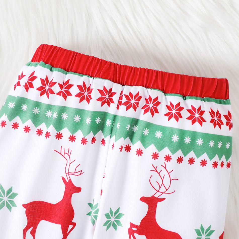 Christmas 2pcs Baby Boy Long-sleeve Deer Graphic Romper and Allover Print Pants Set Red-2