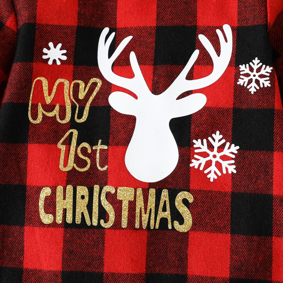 Christmas Baby Boy Red Plaid Long-sleeve Button Front Romper with Pocket redblack big image 5