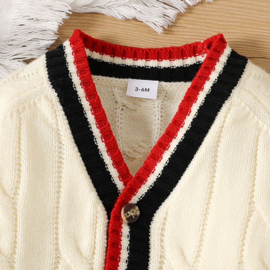 Baby Boy Long-sleeve Colorblock Knitted Button Front Cardigan Sweater Beige big image 3