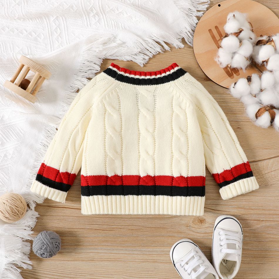 Baby Boy Long-sleeve Colorblock Knitted Button Front Cardigan Sweater Beige big image 2