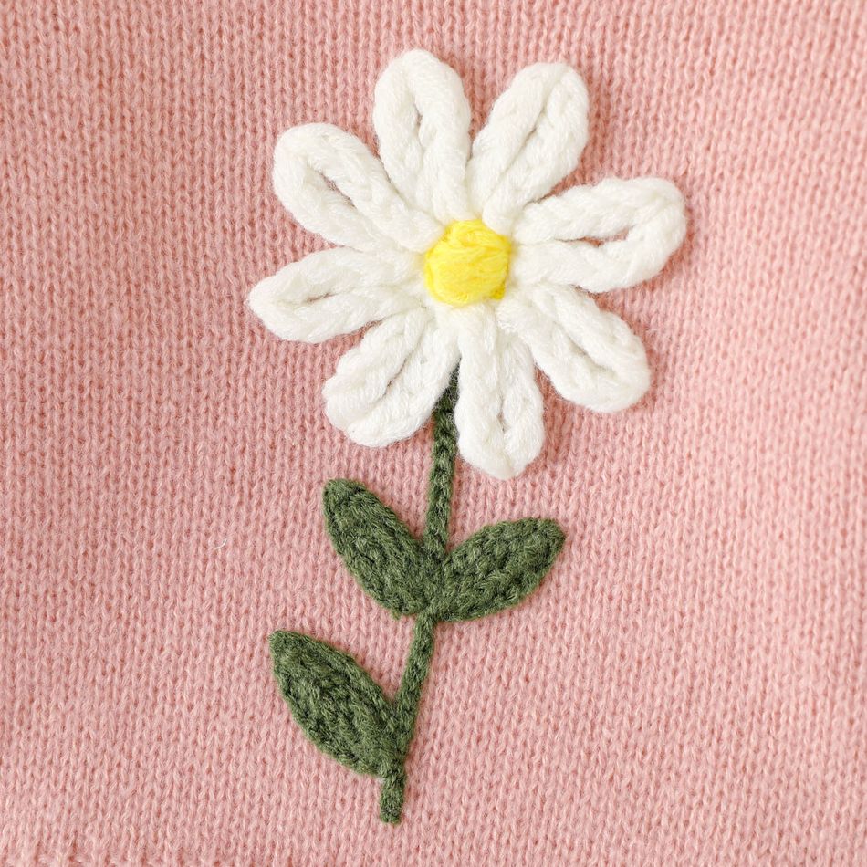 Baby Girl Flower Design Long-sleeve Knitted Pullover Sweater Pink big image 4