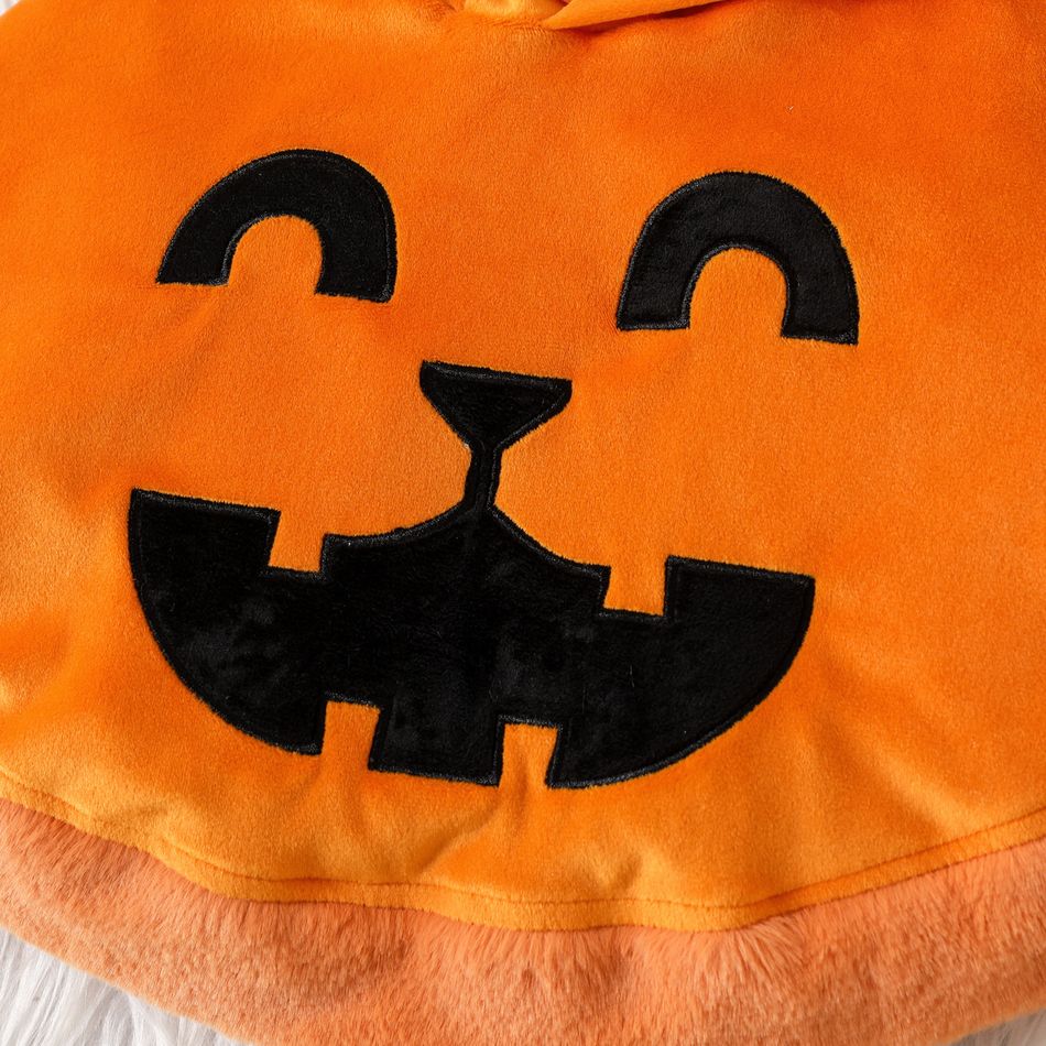 Halloween Baby Girl Pumpkin Graphic Hooded Fleece Cloak Orange big image 4