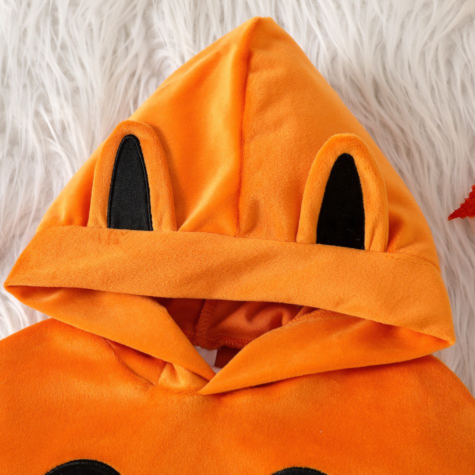 Halloween Baby Girl Pumpkin Graphic Hooded Fleece Cloak Orange big image 3