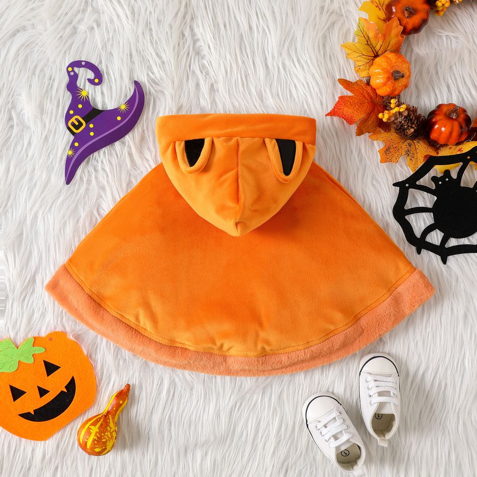 Halloween Baby Girl Pumpkin Graphic Hooded Fleece Cloak Orange big image 2